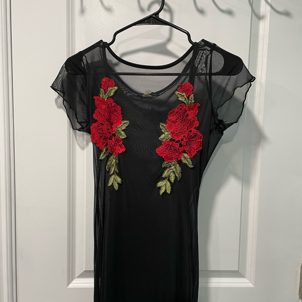 Black dress with red  floral .